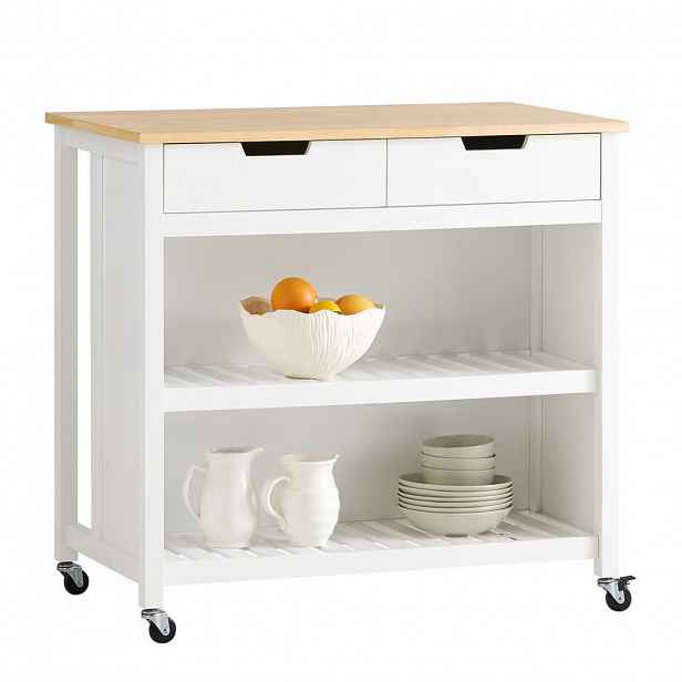 SoBuy KUCHYŇSKÝ OSTRŮVEK se 2 zásuvkami Bílá 98x58x94cm Nordický