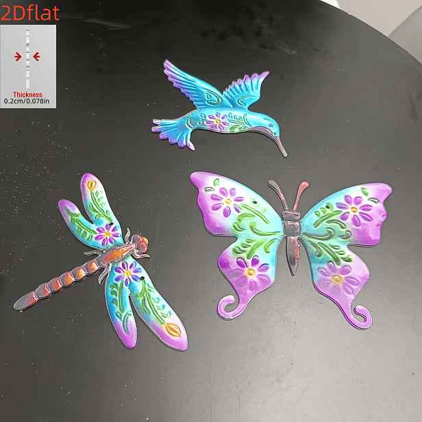 TEMU 2D ploché - 【2D ploché】 2D ploché - [2D ploché] 2D ploché, 3 ks vícebarevných venkovních dekorací, realistické motýl, kolibrík a motýl, nástěnné