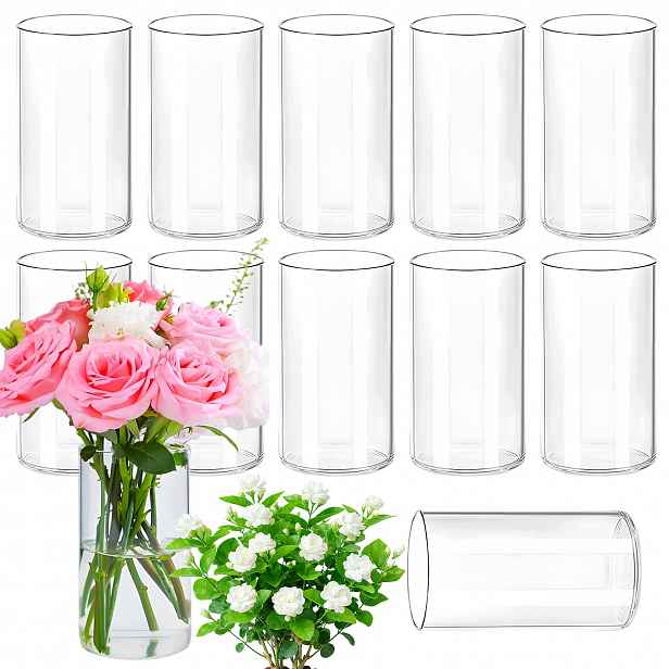 12xSKLENĚNÁ Váza Cylinder Tuba Lampion 15CM Dekorace Svatba Svatební Hostina Oslava