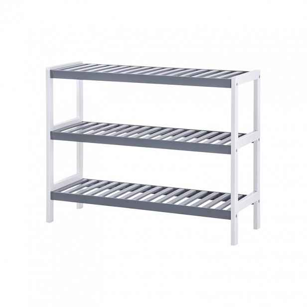 Botník z bambusu, 3 police, bílý/šedý, 70x26x55 cm