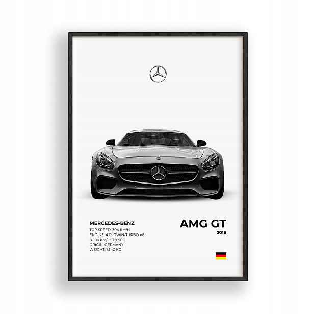 Obraz Auto Mercedes Amg Gt Plakát Rámeček Dřevěný Černý 30x42 cm