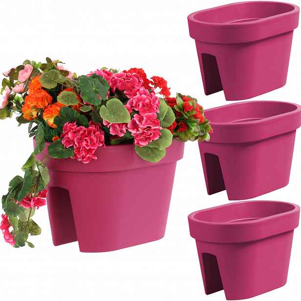 Sada 3 kusů truhlíků květináč zábradlí 39,5 cm x 27 cm Fuchsiová