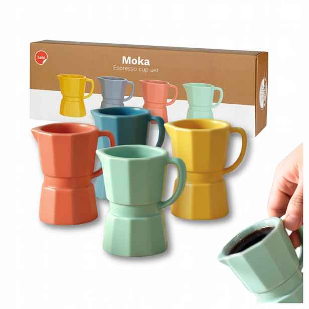 Sada 4 keramických šálků na espresso ve tvaru kávovaru 60 ml