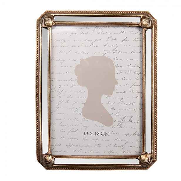 Zlatý fotorámeček s mušličkami a zrcátky - 16*2*21 cm / 13*18 cm Clayre & Eef