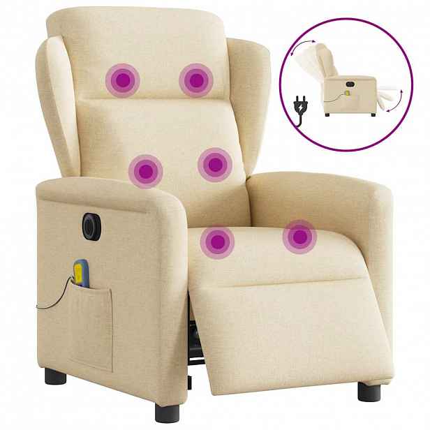 vidaXL Elektrické masážní polohovací křeslo krémové textil
