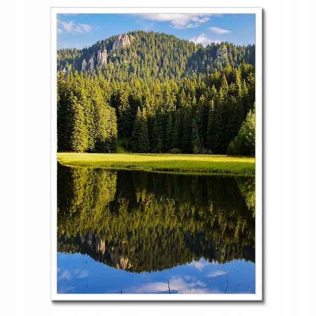 Plakáty v rámu 50x70 Horská krajina s krásnými mraky Stromy v horách