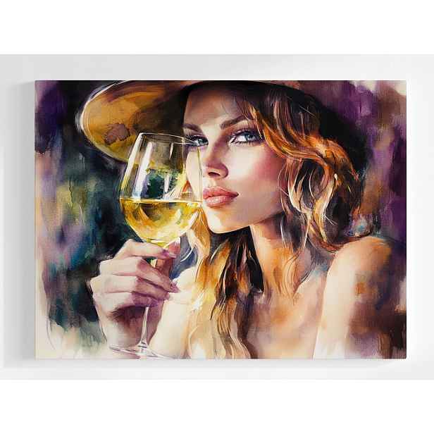 Obraz Na Plátně Canvas Elegantní Žena S Sklenicí Vína Portrét 80x60