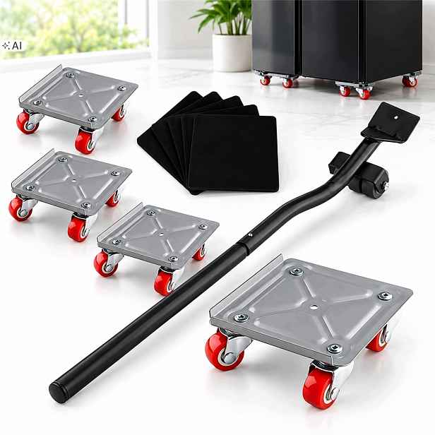 Rolky Pro Přepravu Posouvání Nábytku Domácí Brzdy 300 Kg Gumy Rukojeť 63 cm