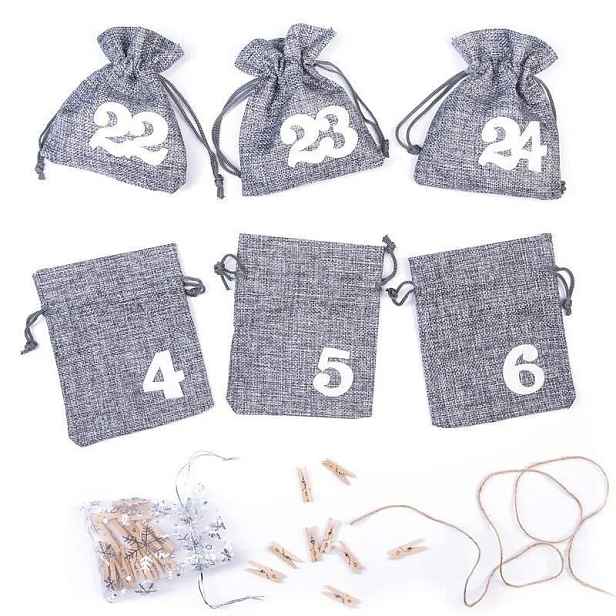 Adventní kalendář sada 24 prázdných sáčků s čísly, girlanda, dekorace