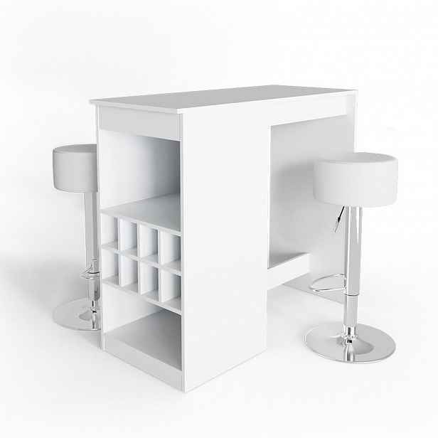 Vicco STOJACÍ BAROVÝ STŮL SE ŽIDLEMI Ross Bílá 115 x 50 cm se 2 barovými stoličkami