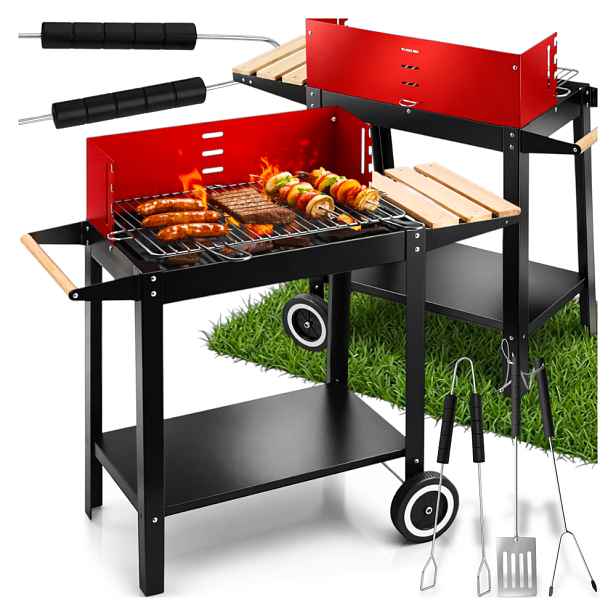 Zahradní Gril Na Dřevěné Uhlí Bbq, Police, Která Neohřívá, Držák Na Kolečkách Příslušenství