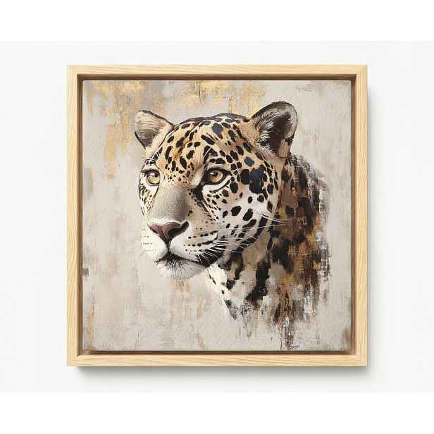 Obraz Rám Americký Box Portrét Příroda Zvíře Kočka Jaguar Béžová Hnědá 60x60