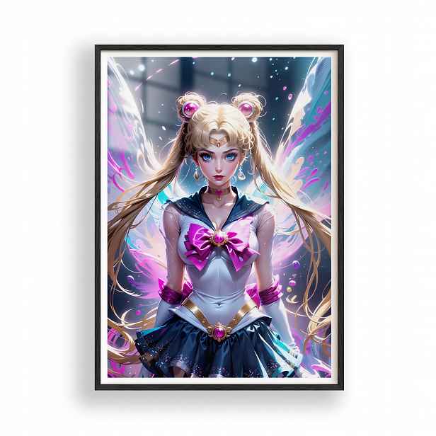 Obraz Sailor Moon Kouzelná anime Plakát Rámeček Dřevěný Černý 30x42 cm
