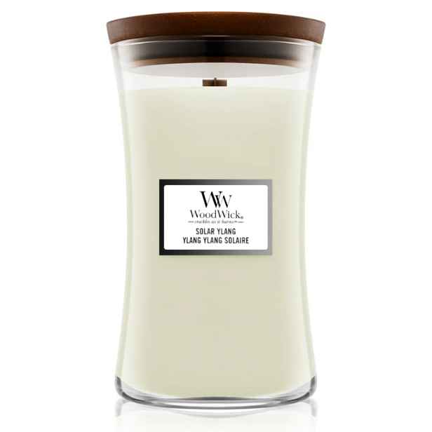 Sójová vonná svíčka Solar Ylang WoodWick Velká 610 g Dřevěný knot