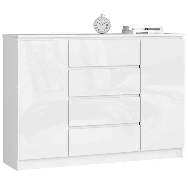 Ak furniture Komoda Kryštof 140 cm 2 skříňky a 4 šuplíky bílá lesk