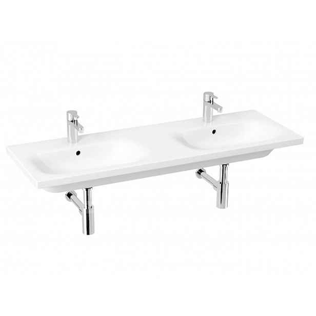 Jika Mio-N - Dvojumyvadlo 130x45 cm, s přepadem, se 2 otvory pro baterie, Jika perla, bílá H8147141001041
