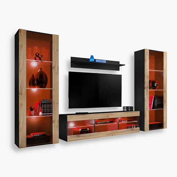 komodee Tivoli Grande Rtv sada do obývacího pokoje černá-dub Wotan Rgb Led