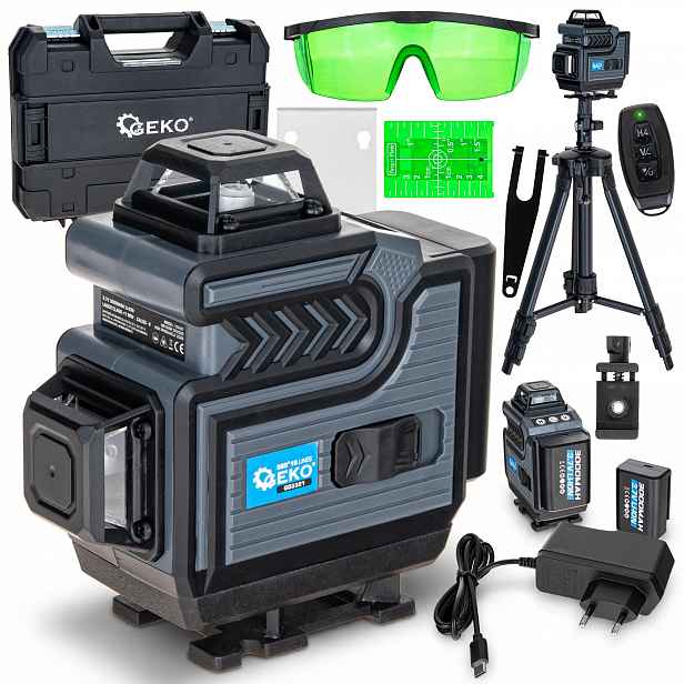 Křížový Laser 360° 4D Zelená Čára Stativ Kompletní Sada Vodováha