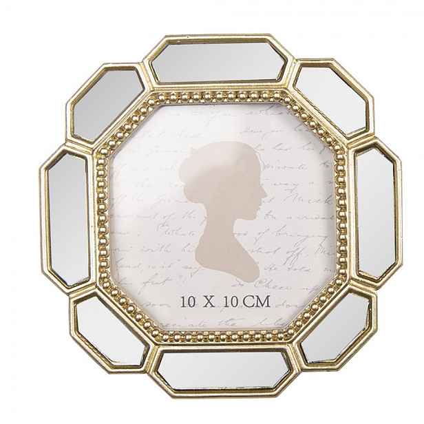 Zlatý fotorámeček s perličkami a zrcátky - 15*2*15 cm / 10*10 cm Clayre & Eef