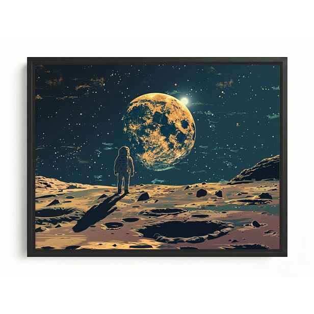 Obraz Rám Americký Box Space Art Kosmos Astronauta Měsíc Planeta 80x60