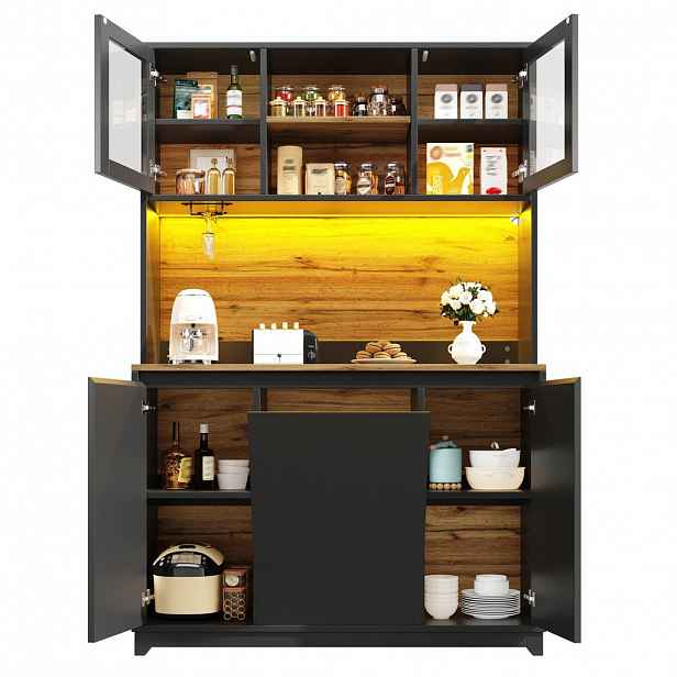 Redom BUFFET 120/40/180 cm s LED osvětlením, akrylovými dvířky a velkým úložným prostorem, Černá
