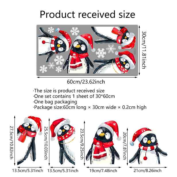 TEMU Nová oboustranná statická okenní samolepka s malým tučňákem na Vánoce, rozměry 30*60 cm, ideální pro zdobení oken v ložnicích a obývacích