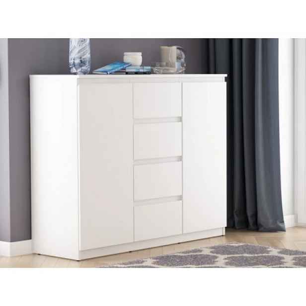 Široká komoda se 4 zásuvkami Carlos, bílá, 120 cm