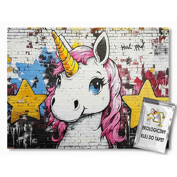 Fototapeta Flizelina Cihlová Zeď Graffiti Jednorožec Koník 416x254 130g