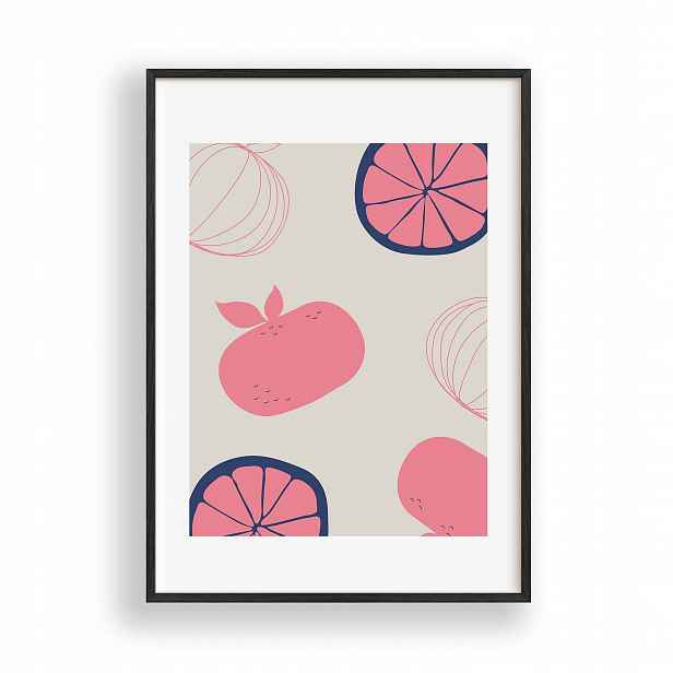 Obraz Citrusy a ovoce Abstrakce Plakát Rámeček Dřevěný Černý 30x42 cm