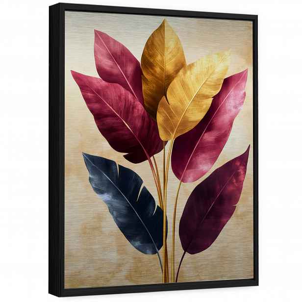 Obraz Na Kovu V Černém Rámu Listy Glamour Béžová Obývací Pokoj Ložnice 120x80