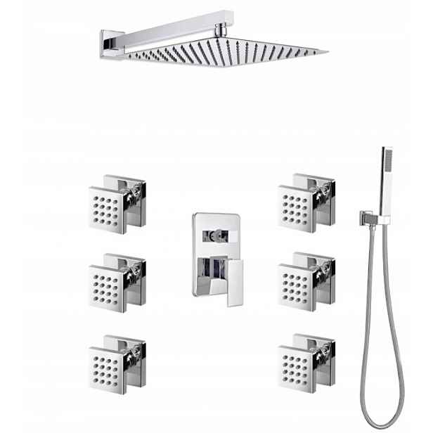 Sprchový Set Podomítkový Hydromasáž Chrom Nástěnná Dešťová Sprcha 20 cm