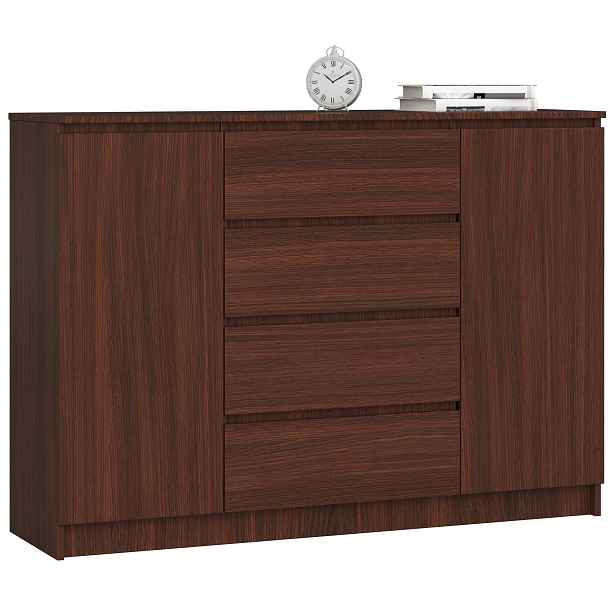 Ak furniture Komoda Kryštof 140 cm 2 skříňky a 4 šuplíky wenge