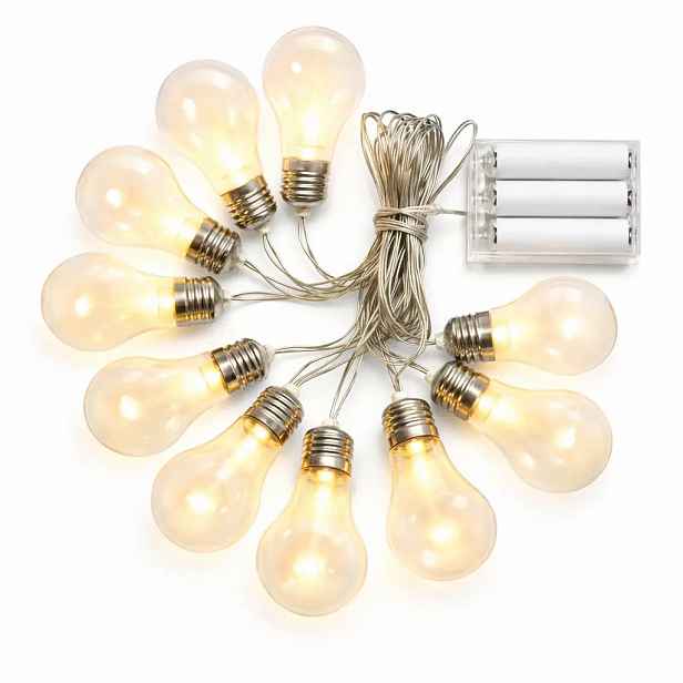 LED párty světla na baterie 5 m, 10 teple bílých diod, průhledné baňky, transparentní, 3× AA, IP20 interiér