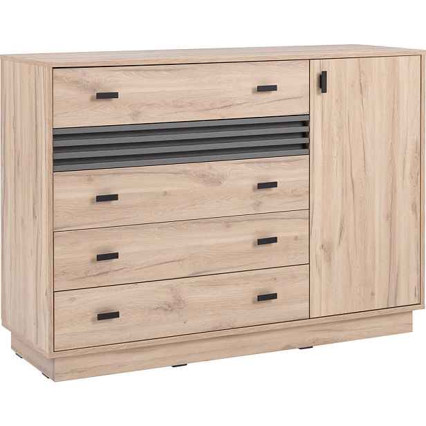 MASSENO KOMODA PUNTO, 135/95/40 cm se 4 zásuvkami, počet dvířek: 1, dekor dub