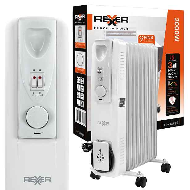 Elektrický Olejový Radiátor Do Koupelny Do Pokoje 2000W Termostat 9 Žeber