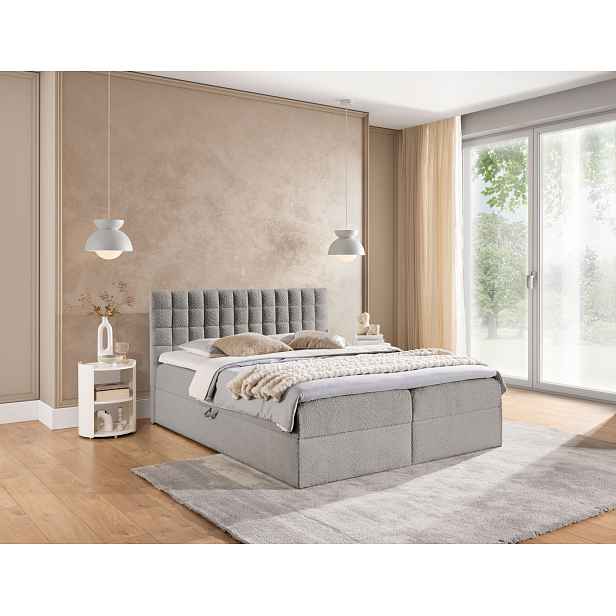 Manželská boxspringová postel 200x200 SALOMA - světle šedá + topper