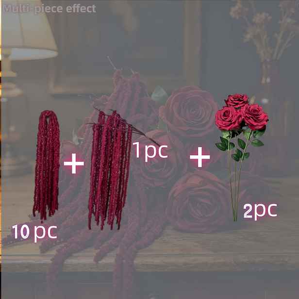 TEMU 13ks Vintage Vínově Červená Růže a Umělý /Visící Rýže/Kombinace Slzovky Umělé Květiny - Elegantní Vínově Červené Zářivky Visící Květiny v