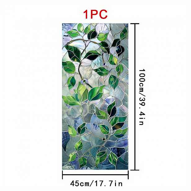 TEMU 2D plochá - 2D plochá - 1 ks 2D plochá PVC vitrážová dekorativní okenní samolepka, zelené s barevným sklem, přirozená svěží atmosféra, statická