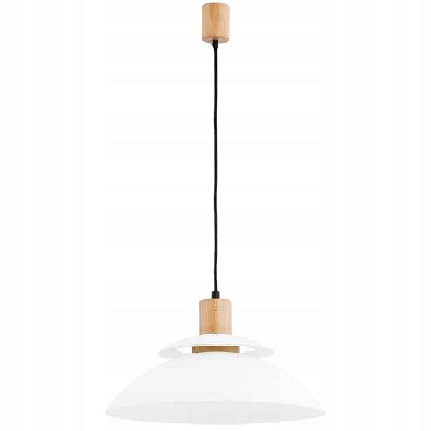 Závěsná lampa dřevěná se skleněným bílým stínidlem 44 cm do kuchyně jídelny Alfa