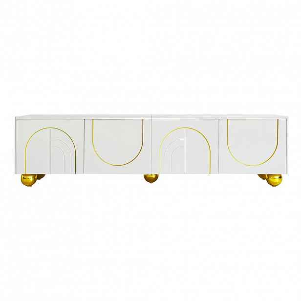 Urban Meuble TV STOLEK bílý a zlatý 170 cm s funkcí push-to-open a obloukovým designem