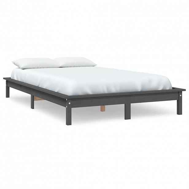 vidaXL Rám postele šedý 150 x 200 cm masivní borovice King Size