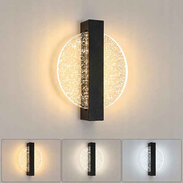 Černé Nástěnné Led Svítidlo Do Obývacího Pokoje, Moderní Design, Nastavitelná Teplota Světla 3000K/4500K/6500K, 12W