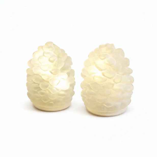 LED skleněná dekorace, šišky, sada 2 kusy, matné