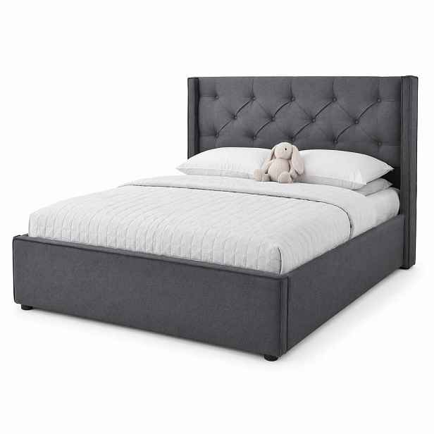 STILVORA ČALOUNĚNÁ POSTEL 140/200 cm šedá s úložným prostorem, retro design
