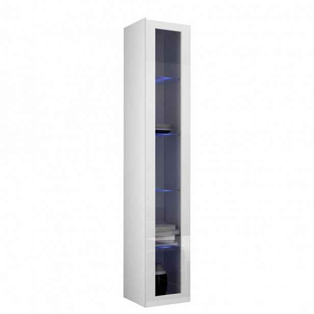 Vysoká závěsná vitrína s LED RGB osvětlením ASHTON - bílá / lesklá bílá