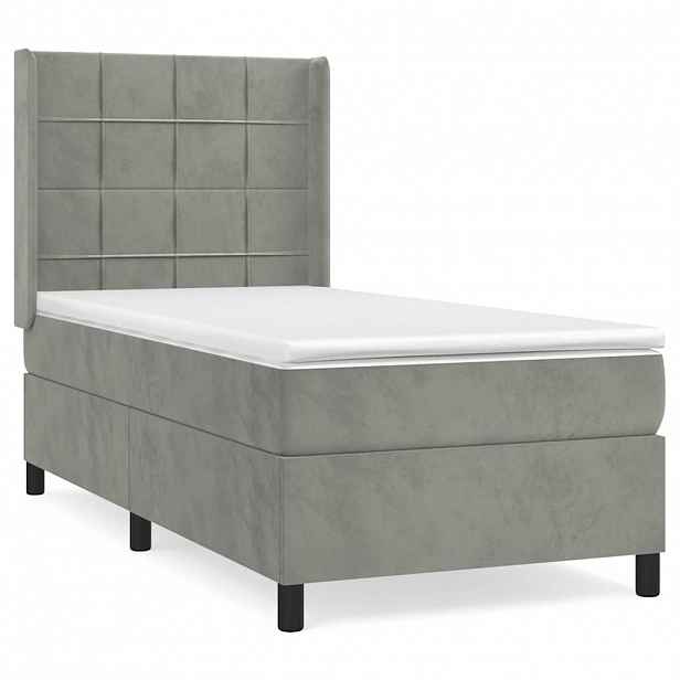 vidaXL Box spring postel s matrací světle šedá 90x190 cm samet