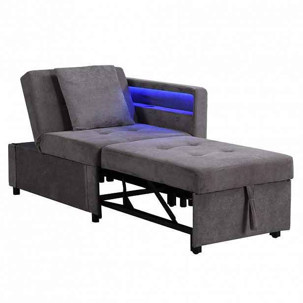 Redom ROZKLÁDACÍ pohovka 177/68/65 cm s 5polohovým nastavením zádové opěrky, LED osvětlením a USB/Typ-C porty, Tmavě šedá