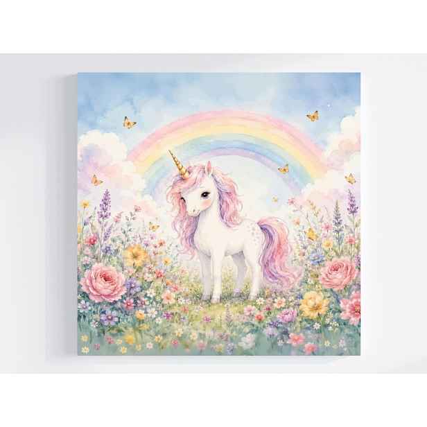 Obraz Na Plátně Canvas Zahrada Květiny Jednorožec Duha Pohádka Fantazie 50x50