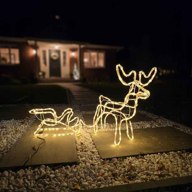 Sob s Led saněmi Svítící Vánoční Venkovní Zahrada Bílá Teplá