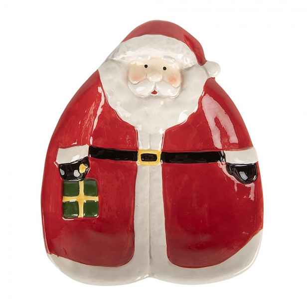 Červený dezertní keramický talířek Santa Claus - 20*16*4 cm Clayre & Eef